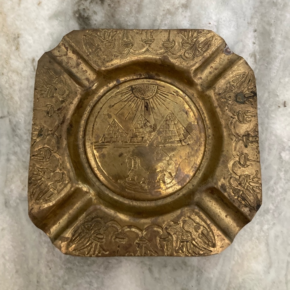 Antique Brass Ancient Egyptian Engraved Ash Tray